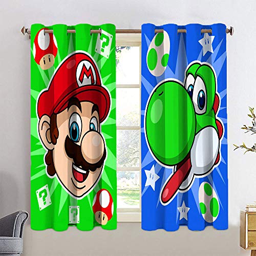 Total Blackout Cortinas para ventana Super Mario Bros Sapo Super Mario Bros Yoshi cortina de cocina para dormitorio de niños 42 x 45