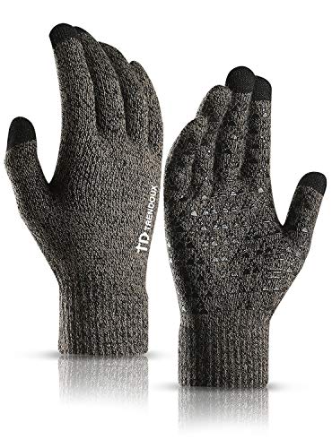 TRENDOUX Guantes para mujer, de invierno, para pantalla táctil, agarre antideslizante, puños elásticos, forrados cálidos, material elástico, guantes de punto térmico, para conducción, color gris, M