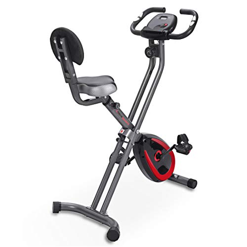 Ultrasport Bicicleta de ejercicio Unisex F-Bike, pantalla LCD, entrenador casero plegable, optativo, con respaldo, niveles de resistencia ajustables, con sensores de pulso de mano