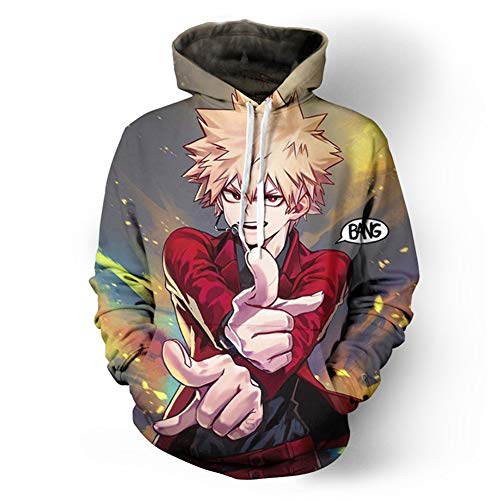 Unisex Vistoso Sudaderas con Capucha Mujer Hombres Video Juego 3D Estampado Tops Adolescentes Anime Cosplay My Hero Academia Manga Larga,3,XL