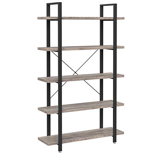 VASAGLE Estantería Industrial, Librería Estable de 5 Capas, Almacenamiento, Estantería de Pie, Fácil Montaje, Sala, Dormitorio, Oficina, Greige y Negro LLS055B02