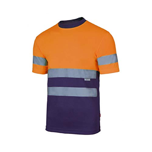 Velilla Camiseta Manga Corta Bicolor de Alta Visibilidad y Cintas Reflectantes. EN ISO 13688:2013 / EN ISO 20471:2013 + A1:2016. Unisex Marino + Naranja A.V. L