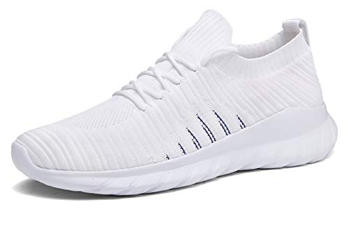 Veluckin Zapatillas Hombre Transpirable Deportivas Tejido de Punto Zapatos Running Hombre Zapatillas para Correr,9003-Blanco,42