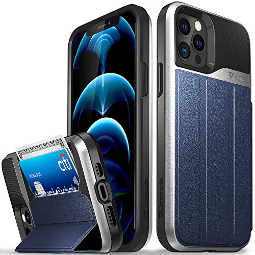 Vena vCommute Funda Cartera Compatible con Apple iPhone 12 / iPhone 12 Pro (6.1"-Inch), (Military Grade, Ranuras para Tarjetas) Carcasa de Cuero Case con Función de Soporte - Azul