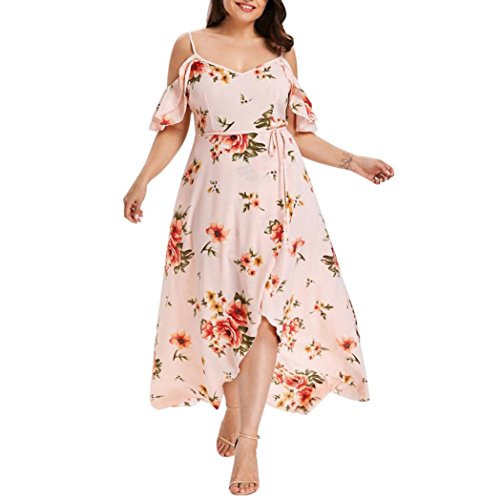 Vestidos de Mujer, ASHOP Vestido Verano 2019 Hombro frío Casual Ajustados T-Shirt Vestido Coctel Fiesta Largo Dress Estampado de Flores Playa Falda Elegantes en Oferta Baratos (XXXXXL, Rosado)