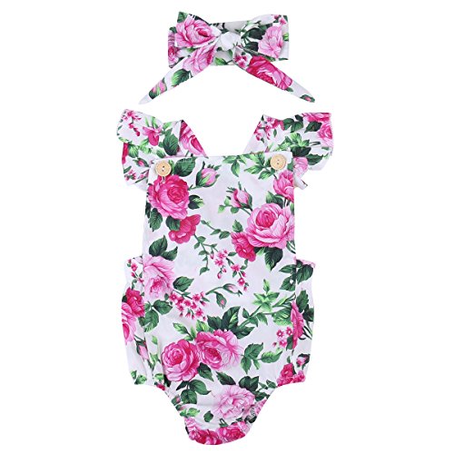 Wid.ling - Body para bebé recién nacido, diseño floral, vestido de verano para niños, vestido con mangas voladas florales y diadema Multicolor Multicolor 6-12 Meses