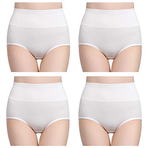 wirarpa Bragas Culotte Algodón para Mujer Braguitas de Talle Alto Calzoncillos Suave Ropa Interior Blanco Pack de 4,Talla 40-42