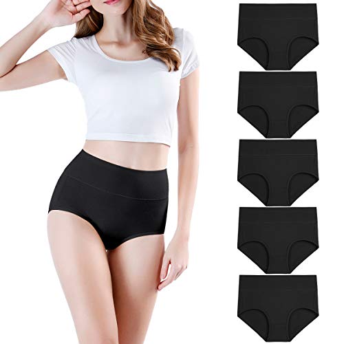 wirarpa Bragas Mujer Algodón de Cintura Alta 5 Pack Negro Talla 4XL