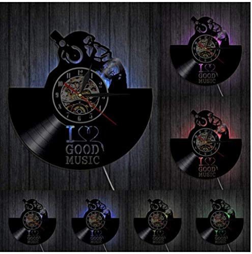 WZCXYX Chimpancé Pensador Mono Gorila Reloj de Pared música Mono Gorila con Auriculares Disco de Vinilo Reloj de Pared Regalo de Amante de la música-No_Led Decoración