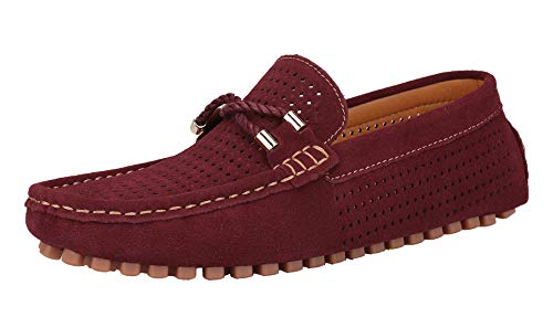 YAER Hombres Clásico Mocasines de Gamuza Zapatos de Conducción Rojo-1 EU43