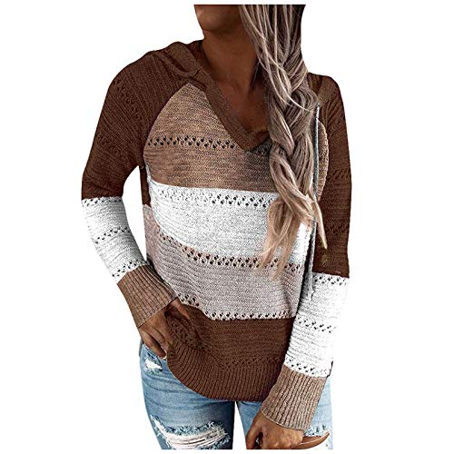 YANFANG Sudadera con Capucha para Mujer de Punto Invierno Casual de Color sólido con Cuello en v Manga Larga suéter Blusa Tops Sweatshirt Invierno