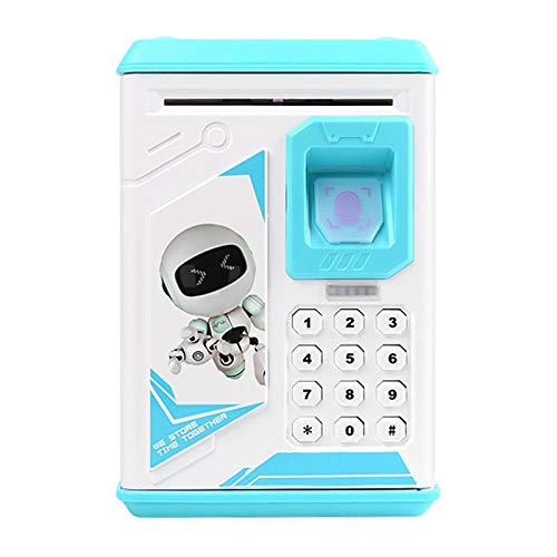 YHYGOO Piggy Bank ATM Password Money Box Dacting Huella De Huellas Monedas Guardar Caja ATM Bank Bank Caja De Seguridad Bandete Regalo para Niños,Azul