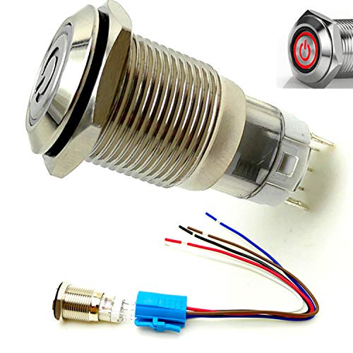 YIYIDA Interruptor de botón encendido de bocina de automóvil pulsador momentáneo 12V LED interruptor de enclavamiento de cierre automático 16mm de encendido ON/ OFF de presión de auto Interruptor de