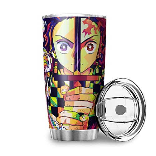 YshChemiy Demon Slayer Wpap - Vaso con tapa a prueba de salpicaduras para vehículos, aislada al vacío, para deportes al aire libre, bebidas calientes o frías, 600 ml, color blanco