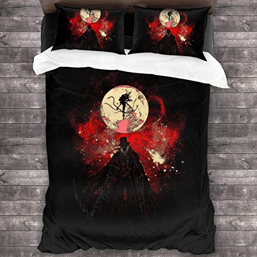 Yuanmeiju Juego de Cama Moon Presence Silhouette Bloodborne 3 Pieces Bedding Set Duvet Cover 86x70 Inch Decorative 3 Piece Bedding Set with 2 Pillow Shams