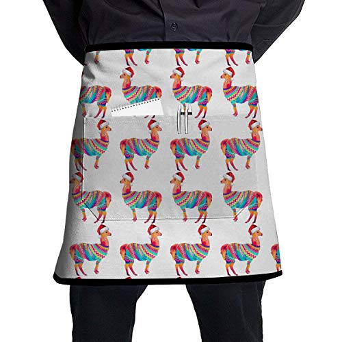 yuiytuo Delantal de Cocina Apron with Pocket Men and Women Kitchen Apron for Cooking Baking Crafting Gardening BBQ Christmas Mama Llama