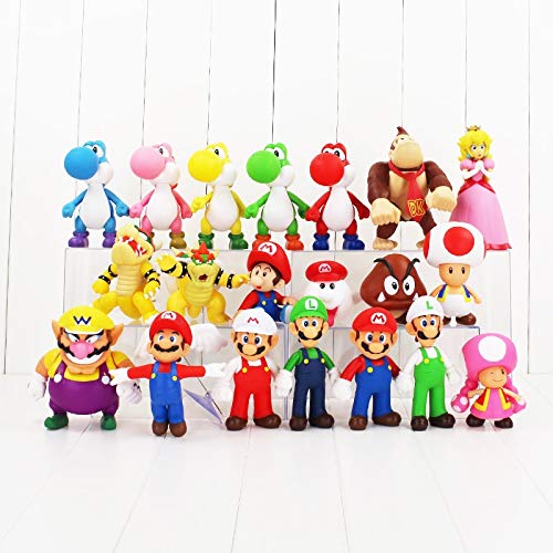 YUNMEI Mario Juguetes 20 Unids 7-14cm Super Mario Figura Juguete Luigi Yoshi Sapo Hongo Goomba Koopa Bowser Princesa Peach Donkey Kong Toadette Wario Modelo Muñeca