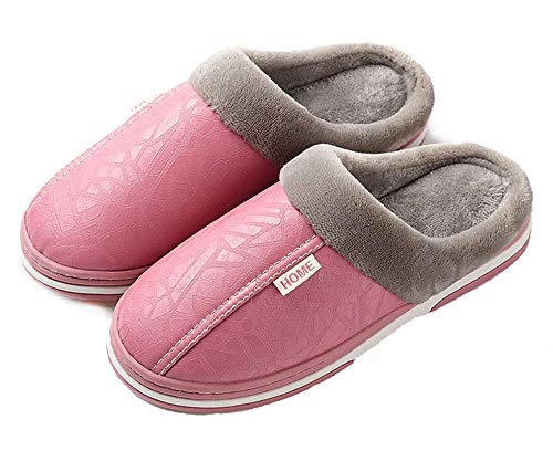 Zapatillas de Estar por casa para Mujer Impermeables de PU Pantuflas Térmicos de Invierno Suave Algodón Casa Zapatos Cómodo Y Antideslizante