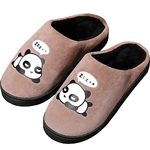 Zapatillas de Estar por Casa para Niñas Niños Otoño Invierno Zapatillas Mujer Hombres Interior Caliente Suave Dibujos Animados Panda Zapatos Marrón 35/36 EU = 36/37 CN