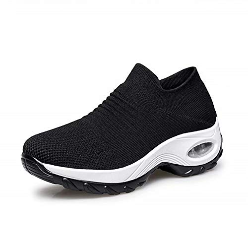 Zapatos Deporte Mujer Zapatillas Deportivas Correr Gimnasio Casual Zapatos para Caminar Mesh Running Transpirable Aumentar Más Altos Sneakers Negro Gris Morado Rojo Blanco 35-44 Negro & Blanco 37