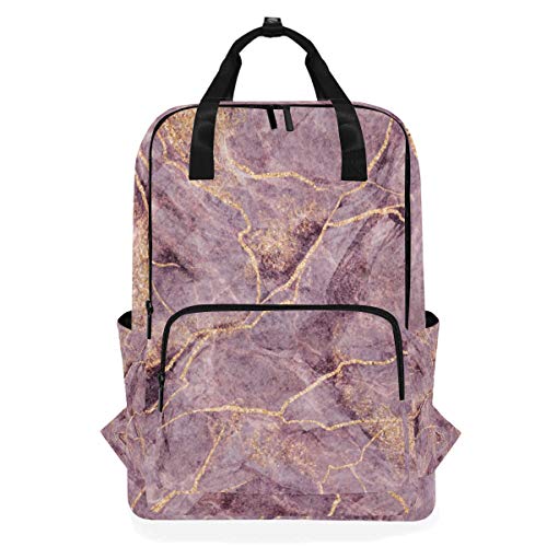 ZOMOY Mochilas，Resumen Antecedentes Rosa Mármol Oro Brillo，Nuevo portátil Informal Ligero Mochila de Lona Colegio Viaje Bolsa de Hombro Camping Escalada Senderismo Bolsas