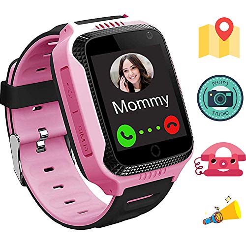 1.44 Pulgadas Touch Kids GPS Tracker Smart Watch SOS Reloj Pulsera para Niños Chicos Reloj Niños Inteligente Flashlight Switch Smartwatch Niños Localizador Rastreador GPS Niños M05 Rosa