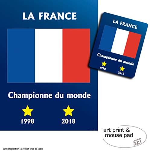 1art1 Fútbol, La Francia Campeona del Mundo 1998 2018 1 Póster Impresión Artística (80x60 cm) + 1 Alfombrilla para Ratón (23x19 cm) Set Regalo