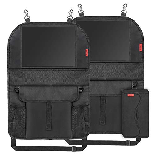 2 Piezas Organizadores para Coche- Protector de Asiento Organizador para Asiento Trasero de Coche Universal Multi-Bolsillos Organizadores con 10''Soporte Ipad Coche,1 Caja de Pañuelos Gratis