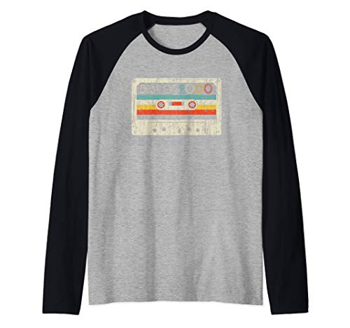 21st Birthday Gifts Vintage Best Of 2000 Retro Cassette Tape Camiseta Manga Raglan