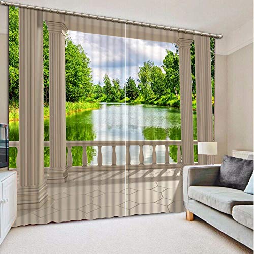 3D Cortinas Opacas,Diseño De Impresión Digital Cortinas Verticales Distintivas, Balcón Pilar Paisaje Impresión Simple Elegante Cortinas De Ojal Aislamiento Transpirable, Para La Sala De Estar Dor