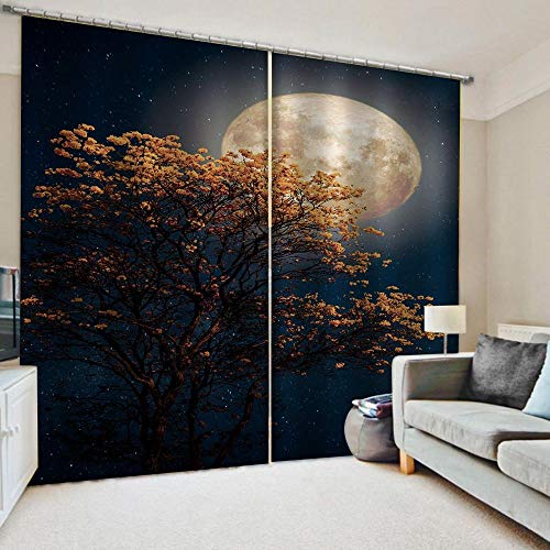 3D Cortinas Opacas,Diseño De Impresión Digital Cortinas Verticales Distintivas, Paisaje Natural Luna Impresión Simple Elegantes Cortinas De Ojal Aislamiento Transpirable, Para La Sala De Estar Dor