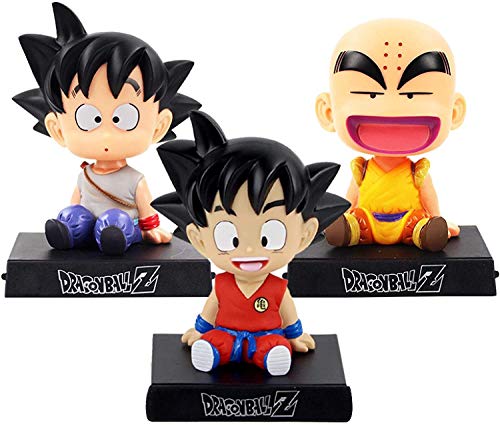 3pcs Bobble Head Dragon Ball Action Son Goku Figura Krillin Shake Head Soporte para teléfono Soporte para Coche Decoración Modelo de Anime PVC Juguetes Regalos, 13cm