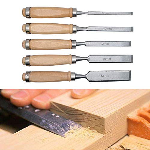 5 cinceles para tallar a mano Juego de herramientas para tallar madera de mano para herramientas de trabajo de madera, kit de cincel, hecho de acero de alta velocidad y virolas de latón (madera)