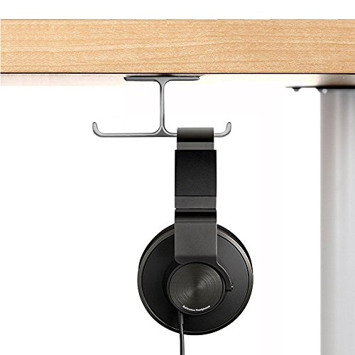 6amLifestyle Soporte de Auriculares para Mesa Aluminio, Adhesivo 3M Fácil de Instalar, Soporte Cascos Oficina y Hogar, Gris (Patentado)