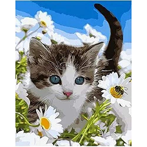 Abkaeh Mini Puzzles de 1000 Piezas Gato y Flores Silvestres Blancas Puzzle Rompecabezas para Niños Desafío de Ejercicio Cerebral Juego de Alta dificultad Regalo 50x70cm