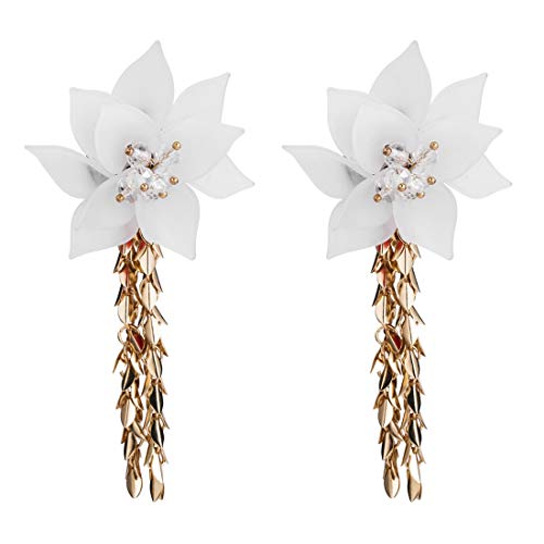 Accesorios de ropa destacados Flor bonita de la hoja de diseño de la personalidad de la borla de la forma de estilo casa de campo acrílico de la manera pendientes de la ropa blanca coinciden Mujer Más