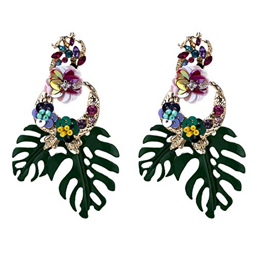 Accesorios de ropa destacados Flores bastante la forma de lentejuelas de moda bohemia pendientes estilo de la hoja de diamante cordón de la boda Accesorios de diseño de estilo casa de campo del hueco