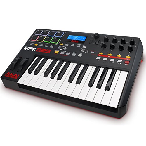 AKAI Professional MPK225 -Teclado controlador MIDI USB compacto de 25 teclas semi-contrapesadas, controles MPC asignables, 8 Pads, Q-links, botones, conectividad plug-and-play y Paquete de Software