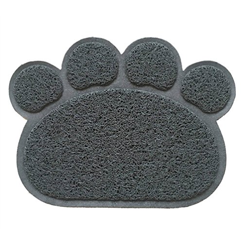 Alfombrilla de la caja de la basura del gato,SUAVER PVC paw-shaped Antideslizante Estera para Mascota, Alfombrilla para Comederos Perros y Gatos,30x40cm (Gris)