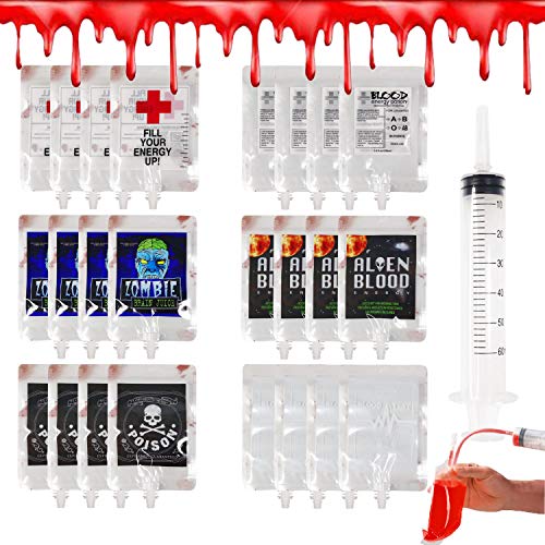 ALINILA Bolsa de Sangre for Halloween,Bolsa Bebidas Reutilizables(10/24 pcs),with Jeringa-for Halloween Favores de Fiesta Zombie, Decoraciones de Enfermera Regalo (24 pcs)