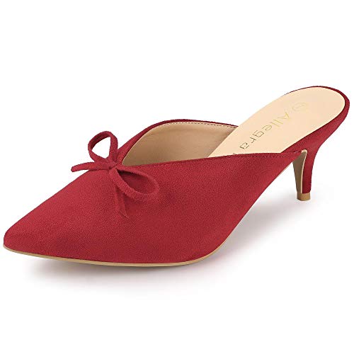 Allegra K Sandalias Mules Punta Puntiaguda Lazo Tacón De Aguja para Mujeres Rojo 38