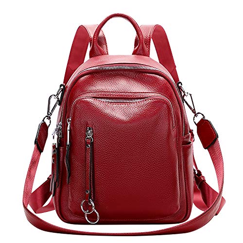 ALTOSY Bolso Mochila Mujer Cuero Genuino Pequeñas Elegante Mochila de Hombro Moda Casual (S10, Vino Rojo)