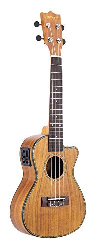 ammoon 24" Cutaway Guitarra de Hawaii de Ukelele con LED EQ Koa Madera Contrachapada Cowry Shell ala Buey Hueso Silla 4 Cuerdas Instrumento Regalo Presente