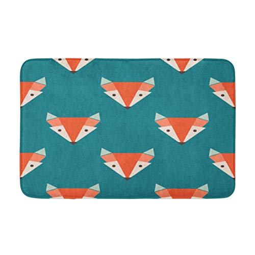 AoLismini Alfombra de baño Cute Foxes n Orange Fox 's Head on Blue Cozy Bathroom Decor Alfombra de baño con Respaldo Antideslizante