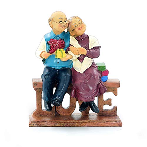 Aoneky Figura de Aniversario de Bodas - Figura de Pareja de Ancianos, Decoración de 40/50/60/70 Aniversario de Bodas, Regalo Original para Padres Abuelos Ancianos, Estatua de Resina