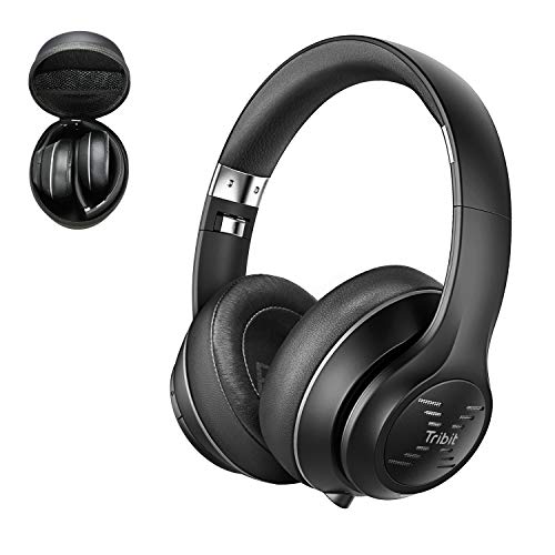 Auriculares Bluetooth Tribit XFree Tune-Auriculares inalámbricos con hasta 40 Horas de reproducción. Sonido estéreo de Alta fidelidad con potentes Graves, micrófono Incorporado, Negro/Rojo