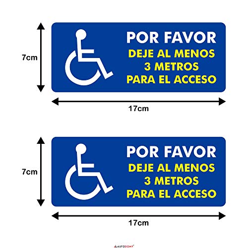 Autodomy Pegatinas Discapacitado Minusválido por Favor Dejé al Menos 3 Metros para el Acceso Pack 2 Unidades para Coche Furgoneta Camión (Uso Interno)