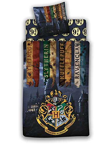 AYMAX S.P.R.L. Harry Potter - Juego de funda nórdica de 140 x 200 cm + funda de almohada + sábana bajera de 90 x 190 cm