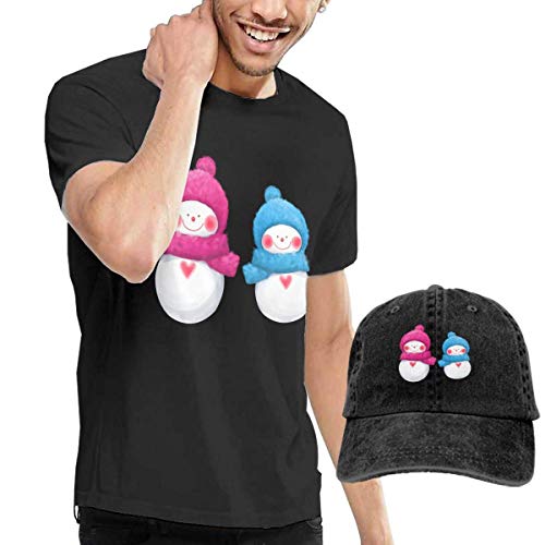 AYYUCY Camisetas y Tops Hombre Polos y Camisas, Novelty Men's Couple Snowman Merry Christmas T-Shirt and Cowboy Hat Black