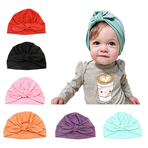 Baby Hat 6 Unids Recién Nacido, 100% Algodón Súper Suave, Elastico Stretch Head Wrap Infantil Turbante Niño Bebé Nudo Diadema